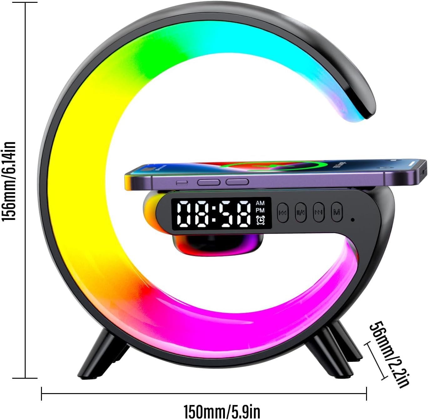 Night Light with Wireless Charger, 2026, New Intelligent LED Table Lamp, Mood Lamp with Bluetooth Speaker, Mini Dimmable Night Light, Alarm Clock, Music Clock, Button Control