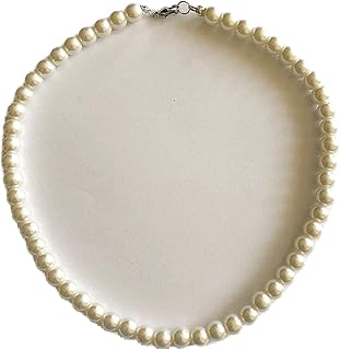 عقد رائع من اللؤلؤ الصناعي - نمط بسيط وأنيق - أبيض، للأنثى