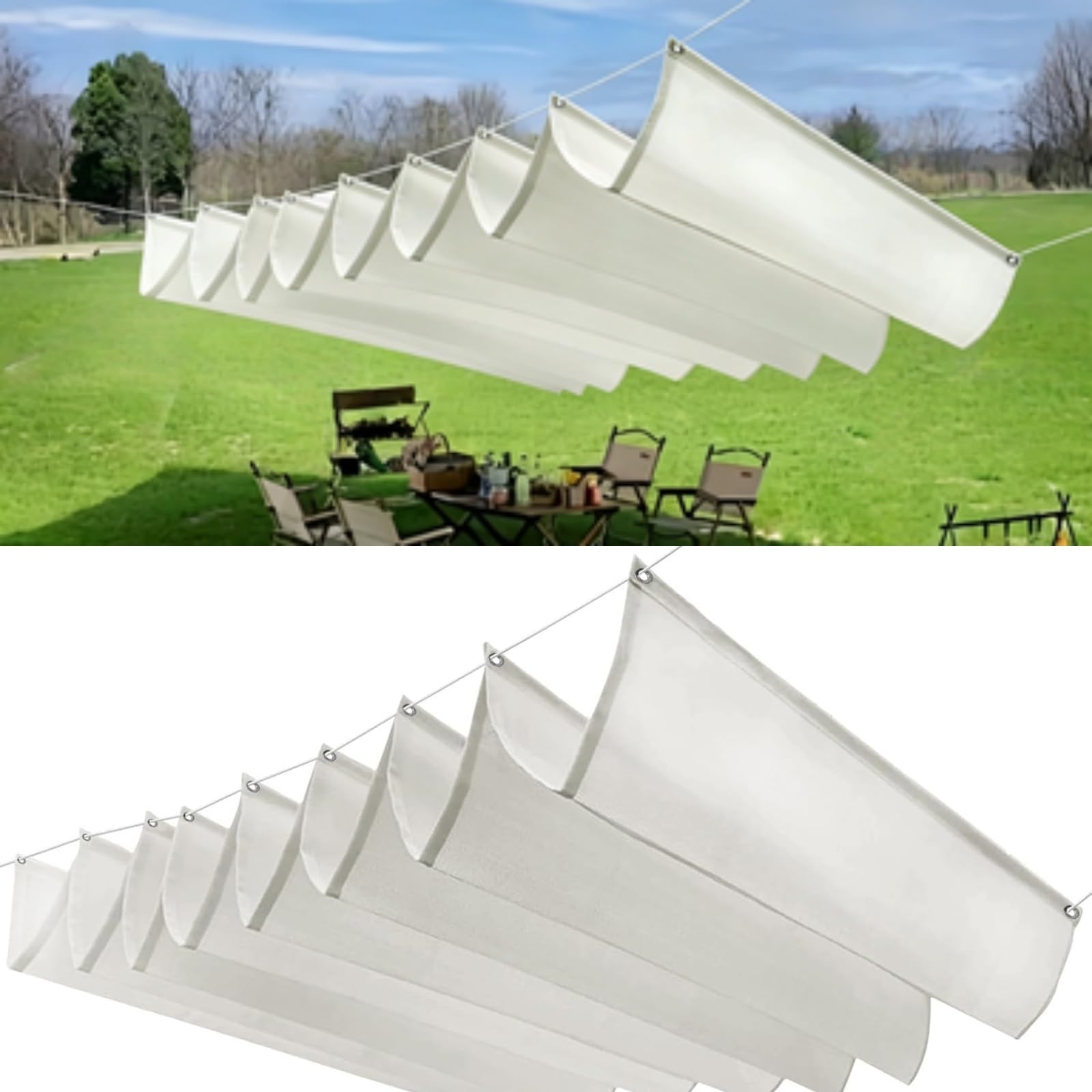 Markiza Przeciwsłoneczna 115 x 460 cm Blokujący 98% UV Żagiel Przeciwsłoneczny Do Pergoli Z Oczkami I Sznurkiem Do Ogrodu Zewnętrznego, Patio, Trawnika, Biały