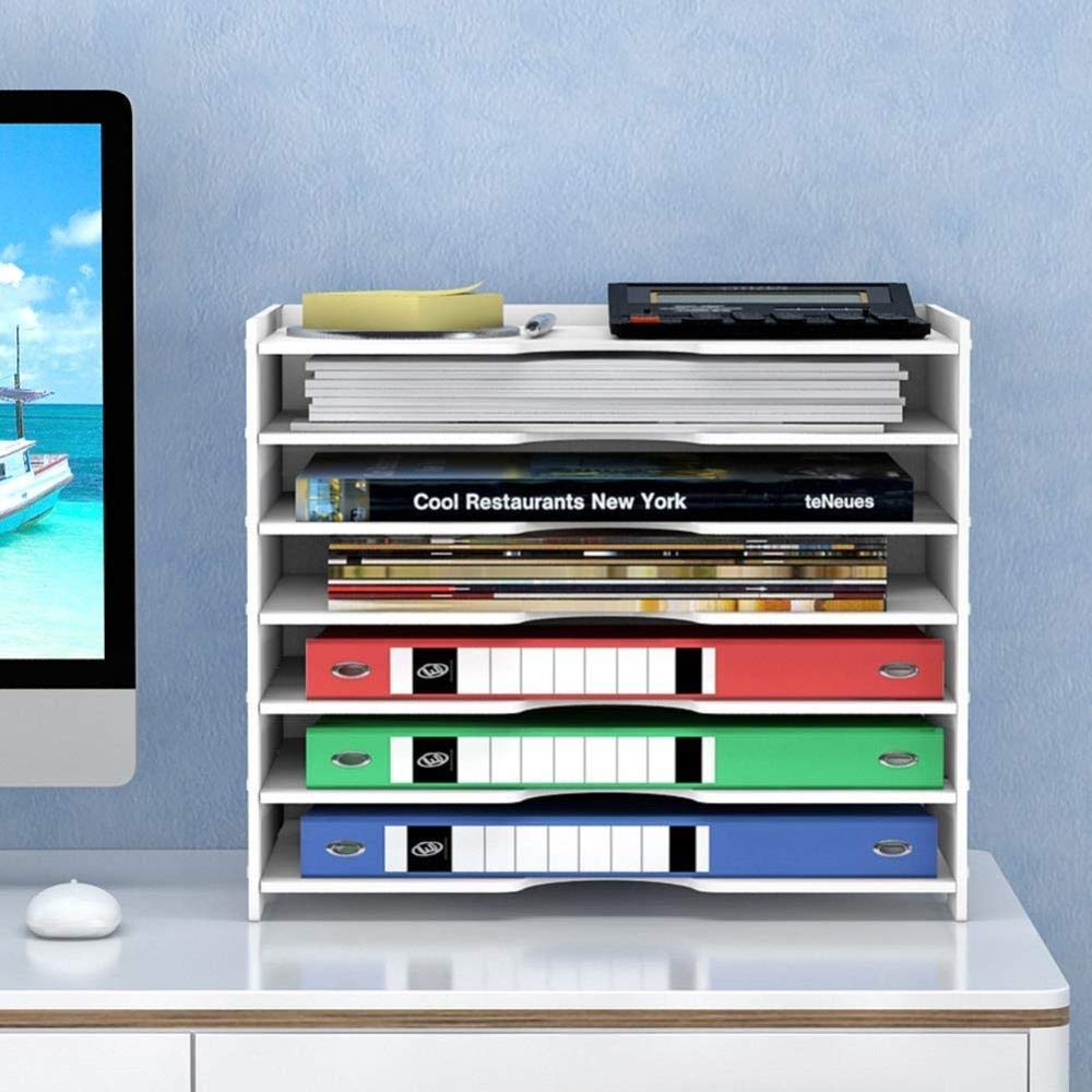 Portadocumenti in Legno Organizer da scrivania, Raccoglitore Stand up di Grande capacità Portadocumenti Bianco A4 Vassoi portaoggetti per Ufficio Scolastico (8 Strati)