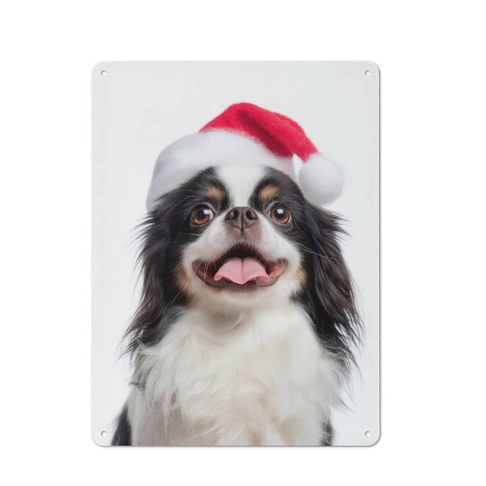 Junmoney Japanese Chin Dog With Santa Hat Tin Wall Plaque 40X30cm With For Home Office Or Studio, Gift Idea At Christmas For Creative Workspace Decorators