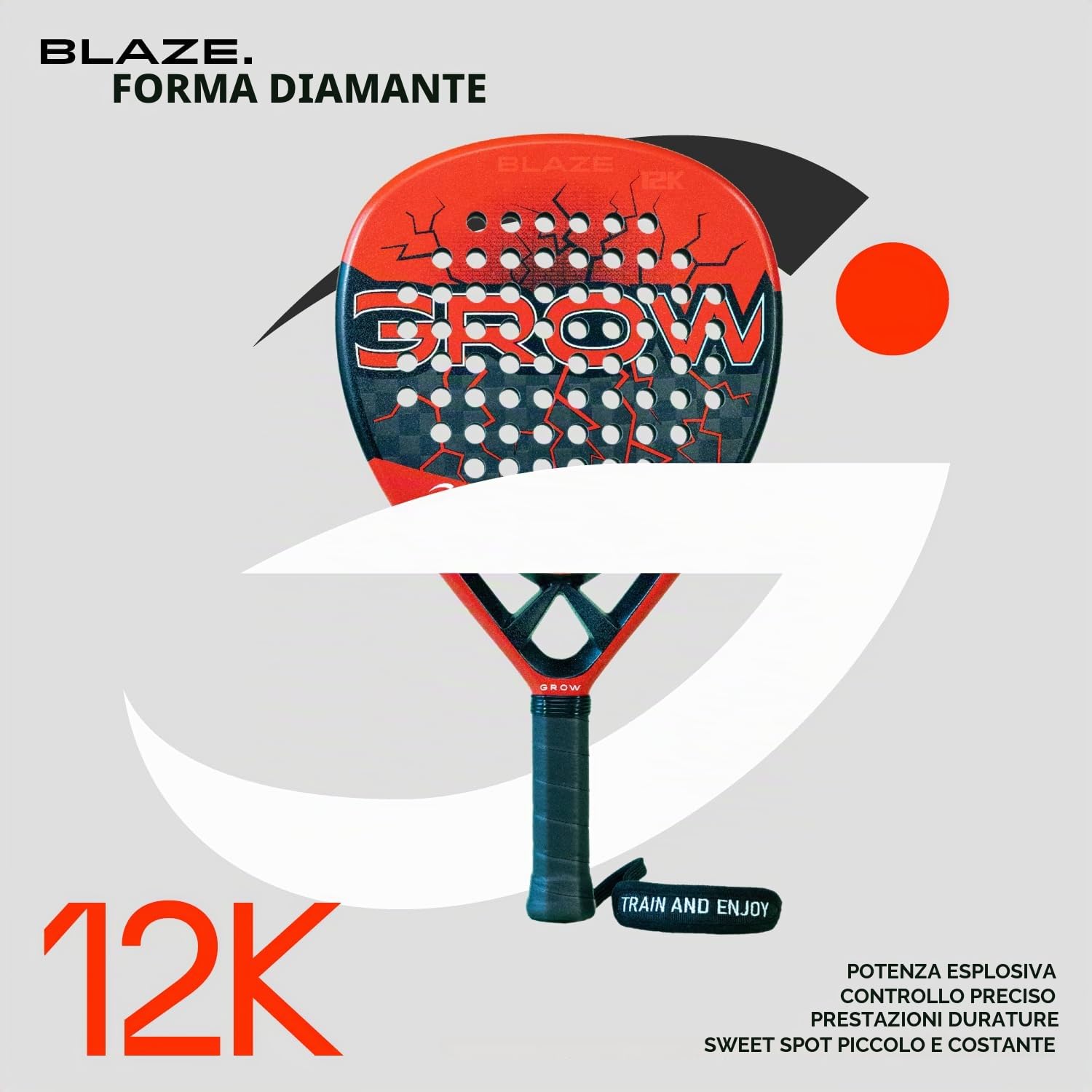 BLAZE RED 12K Racchetta Padel in Carbonio, Rosso | Per donna e uomo, forma diamante, EVA Soft, superficie ruvida, custodia inclusa
