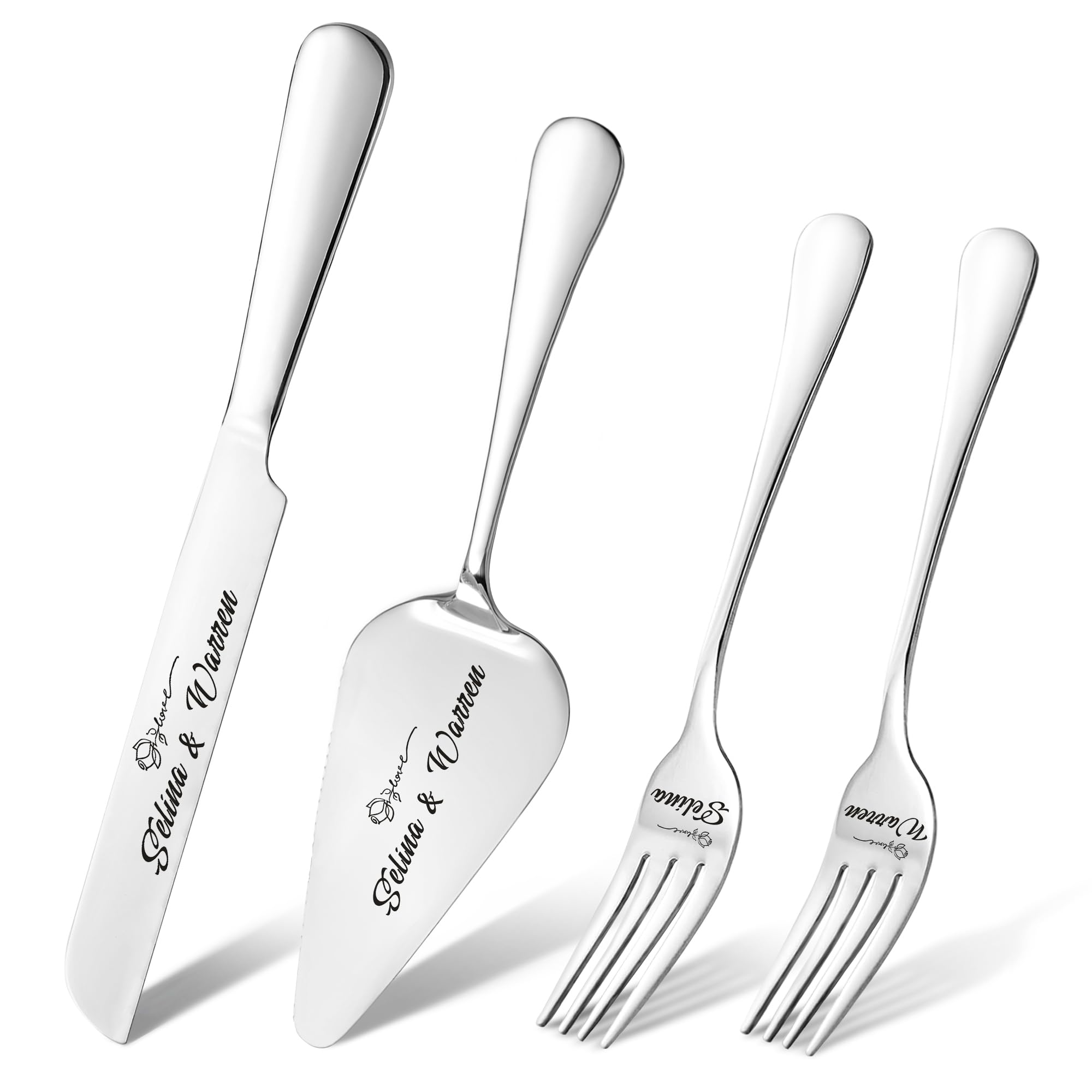 EDSG Wedding Cake Knife and Server Set Custom Cake Cutting Set for Wedding Personalized Silver Cake Knife and Server Set Wedding Gifts Personalized Cutting Cake Set (Design 5)