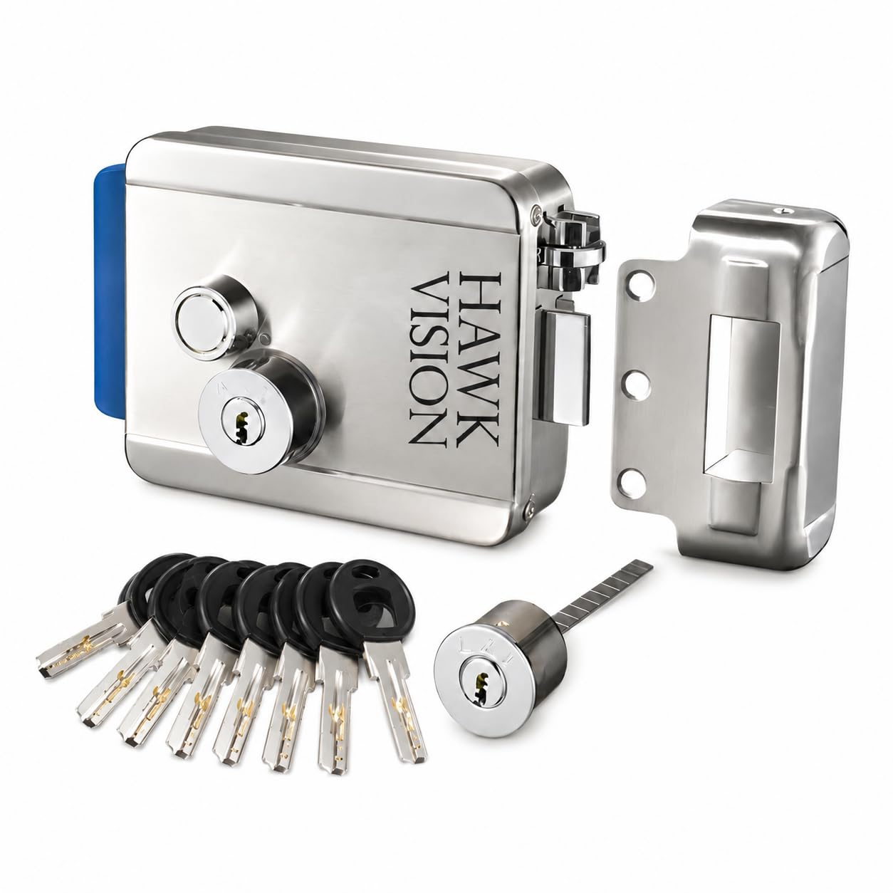Hawkvision Electric Rim Door Lock 12-24V DC, Stainless Steel Surface Mounted Door Lock with 8 Computerized Keys, Manual Override, Magnetic Induction, Single Cylinder for Wooden Doors-image-18