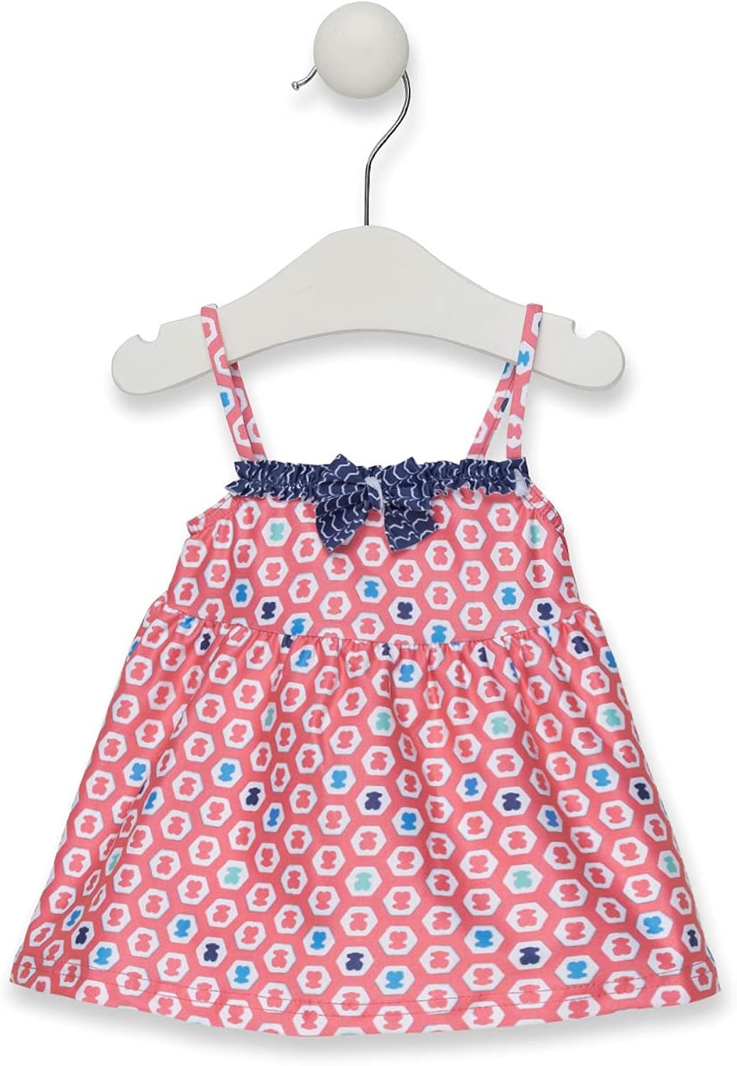 TOUS BABY - Vestido de Tirantes Coral con Corte evasé para Niña. Estampado Exagon. (1 Mes a 4 Años)