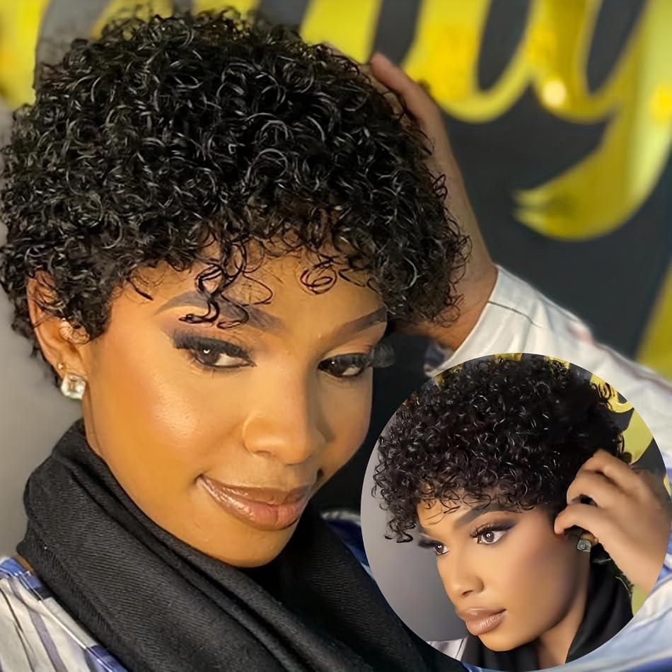 Amazon.com : Amecire Short Curly Wigs for Black Women Human 