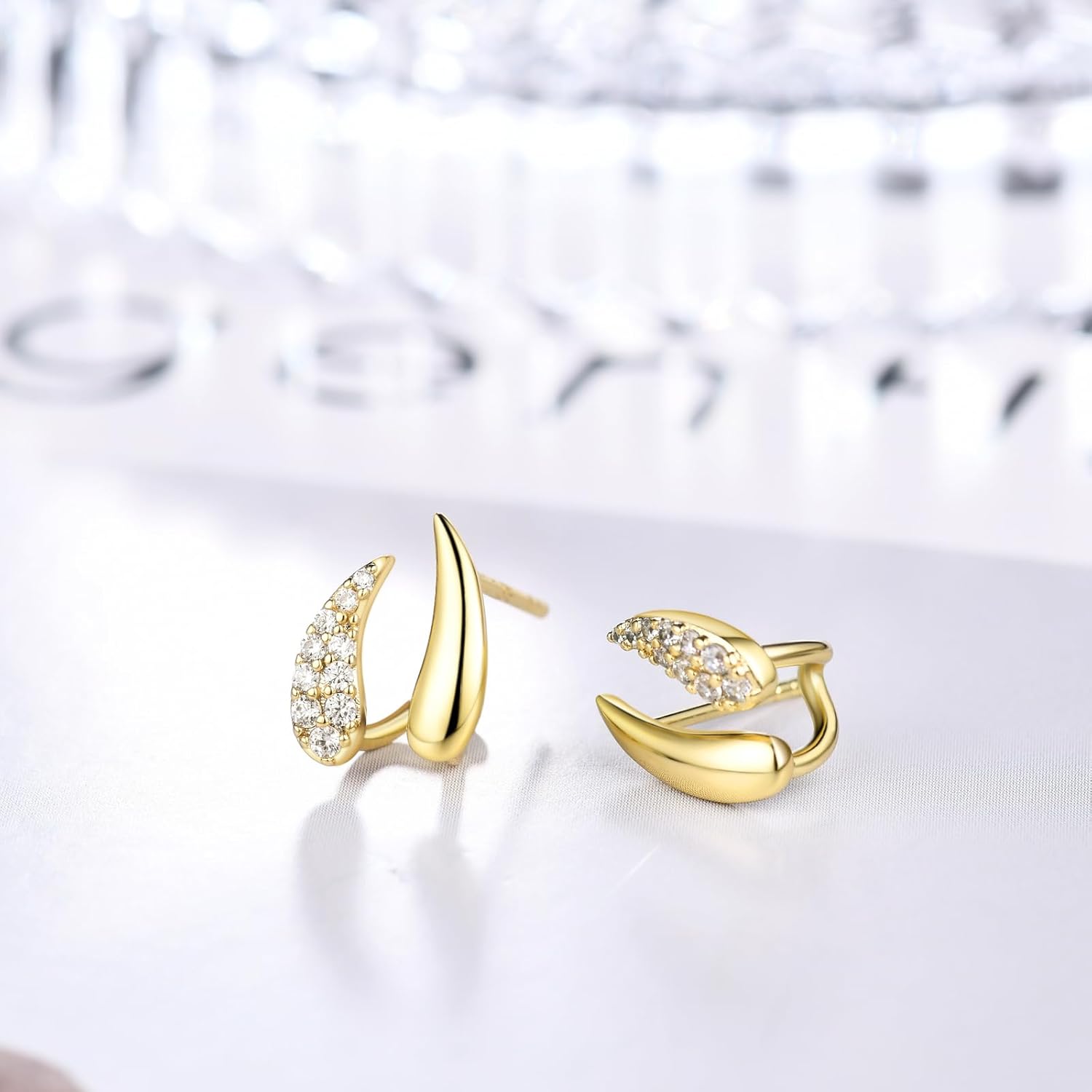 Triple Huggie Hoop Earrings with Star Dangle- Small 14K Gold Plated Cubic Zirconia Half Hoop Earrings Stack, Hypoallergenic Non Tarnish Dainty Jewelry Gift for Women - Image 6