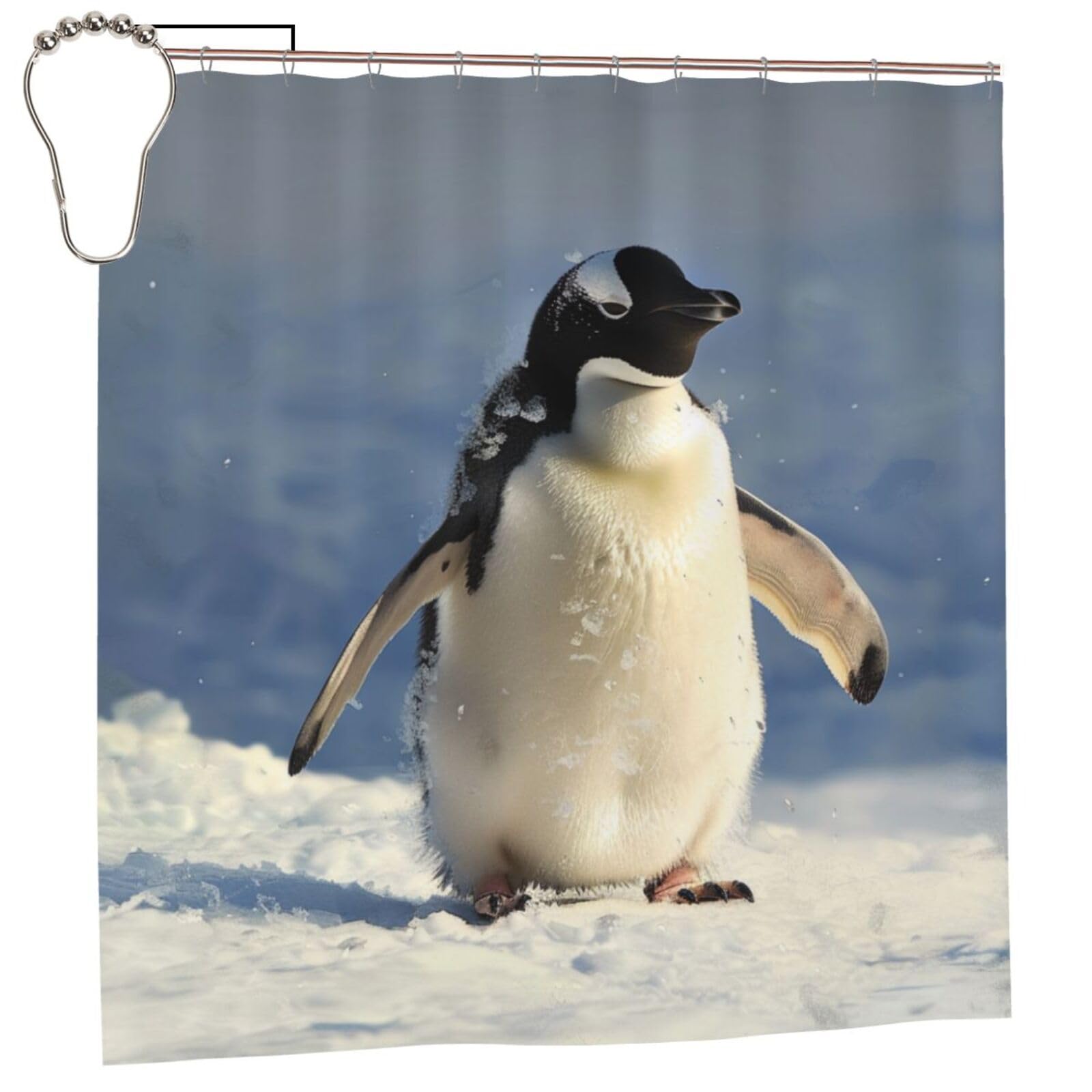 BWWHCCTI Cute Penguin Printed Shower Curtain With 12 Iron Hooks Opaque Quick Drying Waterproof Shower Curtains Sets For Bathroom 183x183 CM