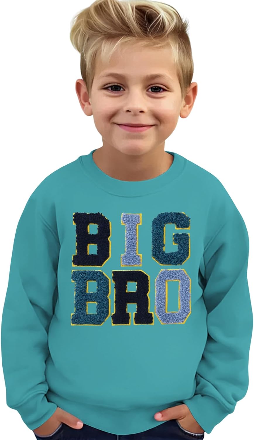 BOUTIKOME Big Brother Sweatshirt Toddler Baby Boy Big Bro Embroidery Chenille Patch Shirts Fall Pullover Announcement Tops