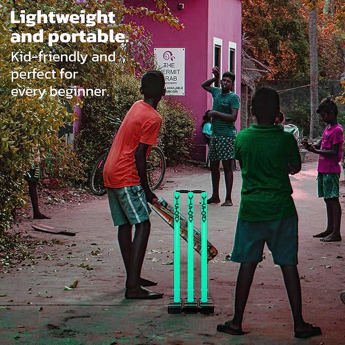 Image of Victory Cricket Stumps with Stand Cricket Kit Plastic Wickets for Cricket Standard Size Wickets for Cricket Ground, Match, Tournament Stump with Stand & Bails (Cyan)