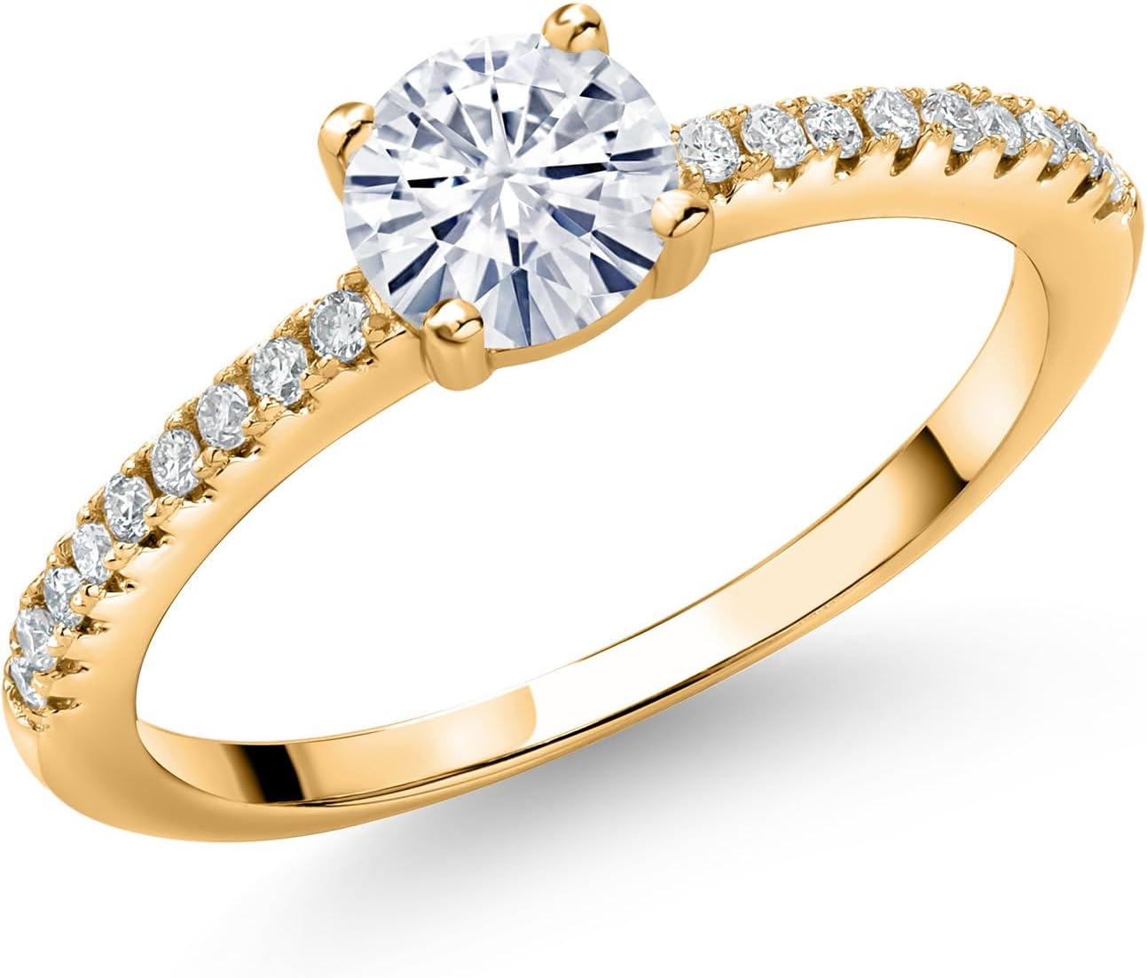 Gem Stone King 18K Yellow Gold Plated Silver Build your Own Personalized 5mm Round Cut Gemstone Birthstone and White Lab Grown Diamond Engagement Wedding Anniversary Ring For Women