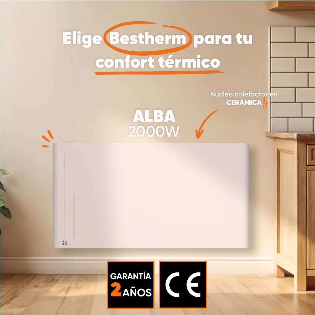BESTHERM - Radiador eléctrico fijo de inercia secador de cerámica 2000 W Bestherm ALBA horizontal blanco