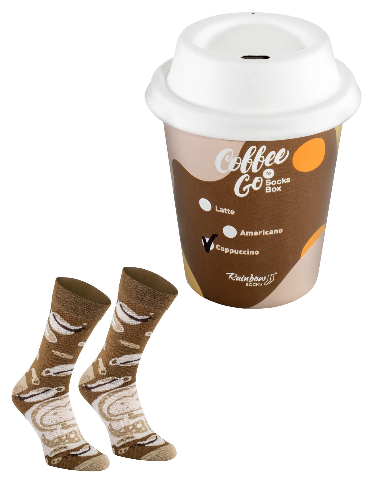 Rainbow Socks - Coffee To Go Socks Women Men - Cappucino - 1 pair - Size 7,5-11