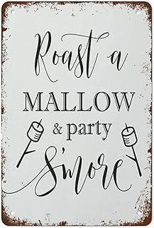 Roast A Mallow and Party S'More Sign Winter Wedding Sign Retro Metal Tin Sign Vintage Wall Decor Funny Decorations for Home Bar Pub Cafe Farm Room Metal Poster 140x200 mm Sign Gift