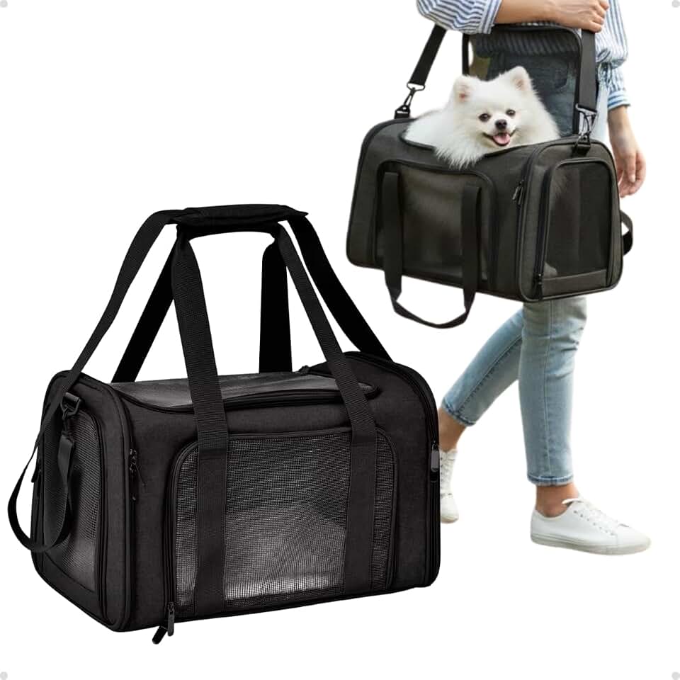 Bolsa de Transporte para Cães e Gatos, Nylon Oxford, 45x28x25 cm, Impermeável, com Alça Acolchoada e Regulável Viagens (Preto)