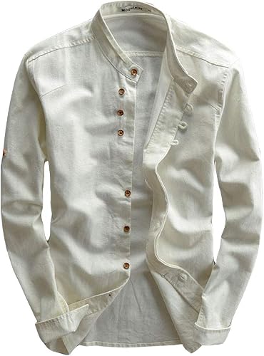 Hommes Rétro Style Chinois Chemise en Lin Unie Henley Col…