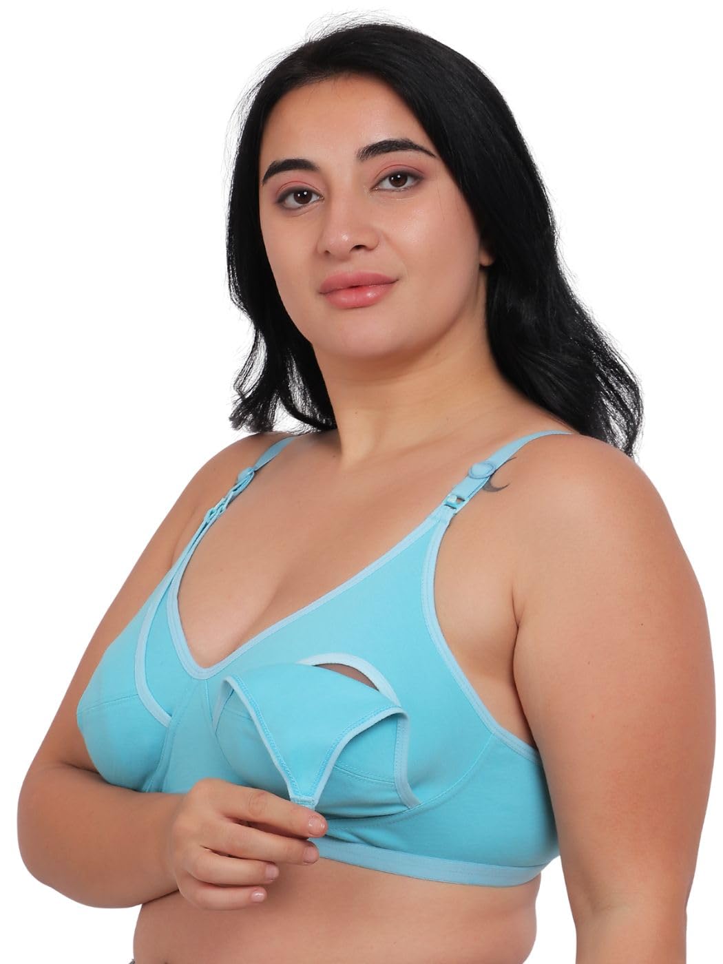 Women's Cotton Non-Padded Wire Free Nursing Bra Sea Green-image-3