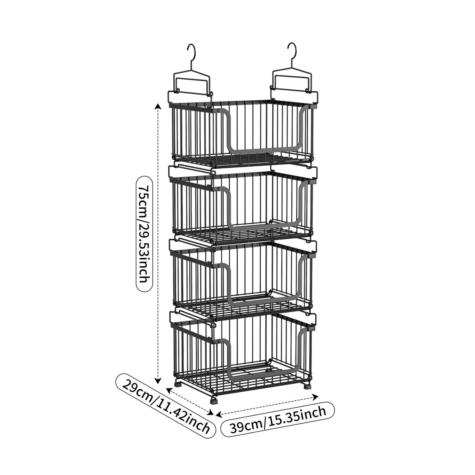 Amagogo Cesta de Almacenamiento de Cocina Colgante Organizador Estante Canasta Estructura Abierta Que Espacio Vertical y Mantiene Visibilidad Hierro y PP, Negro, Size to 2