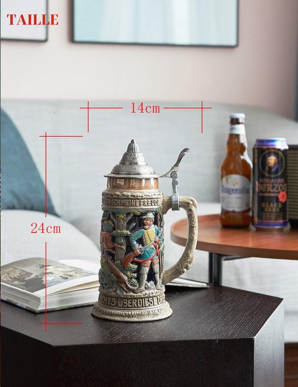 HAUCOZE Chope à Bière Allemande Oktoberfest Viking Bavière Tankard 0.6Liter | Céramique Tasse avec Couvercle Bar Maison Décoration Anniversaire Festival Cadeau pour Homme Père Mari