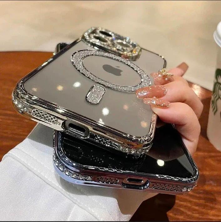Image of Cute Compatible with iPhone 13 Diamon Glitter Case,Luxury Bling Rhinestone Soft Clear TPU Bumper Case,Compatible with MagSfe and Camera Lens Protection Cover for Women Girls (Silver)