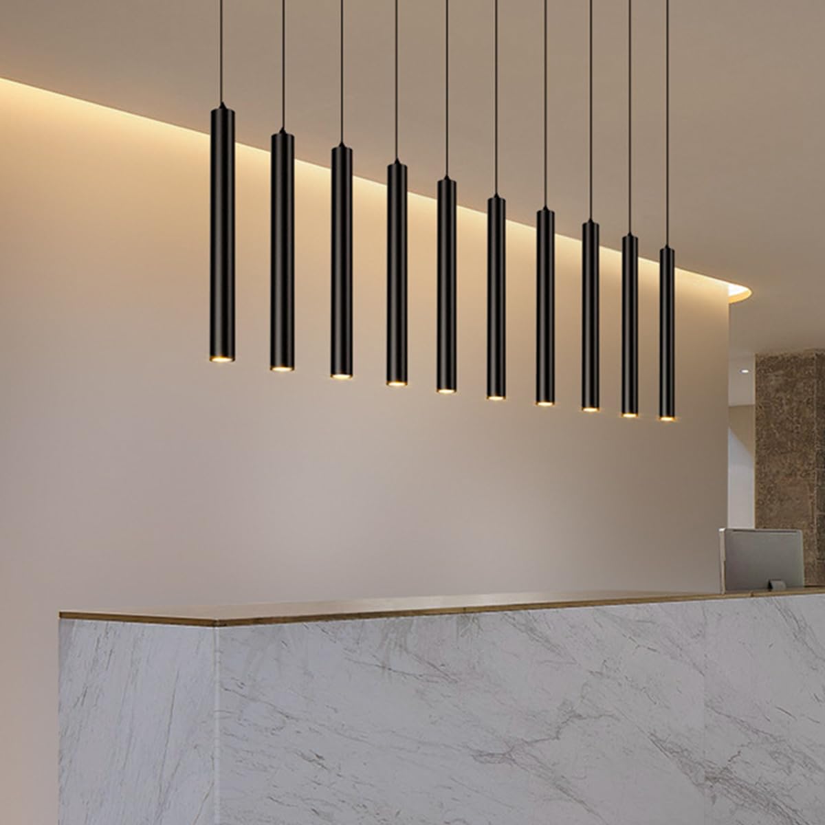 Suspension Moderne cylindrique à Tube Long pour îlot de Cuisine, Lustre en Aluminium Noir, luminaire réglable pour Chambre ou Couloir