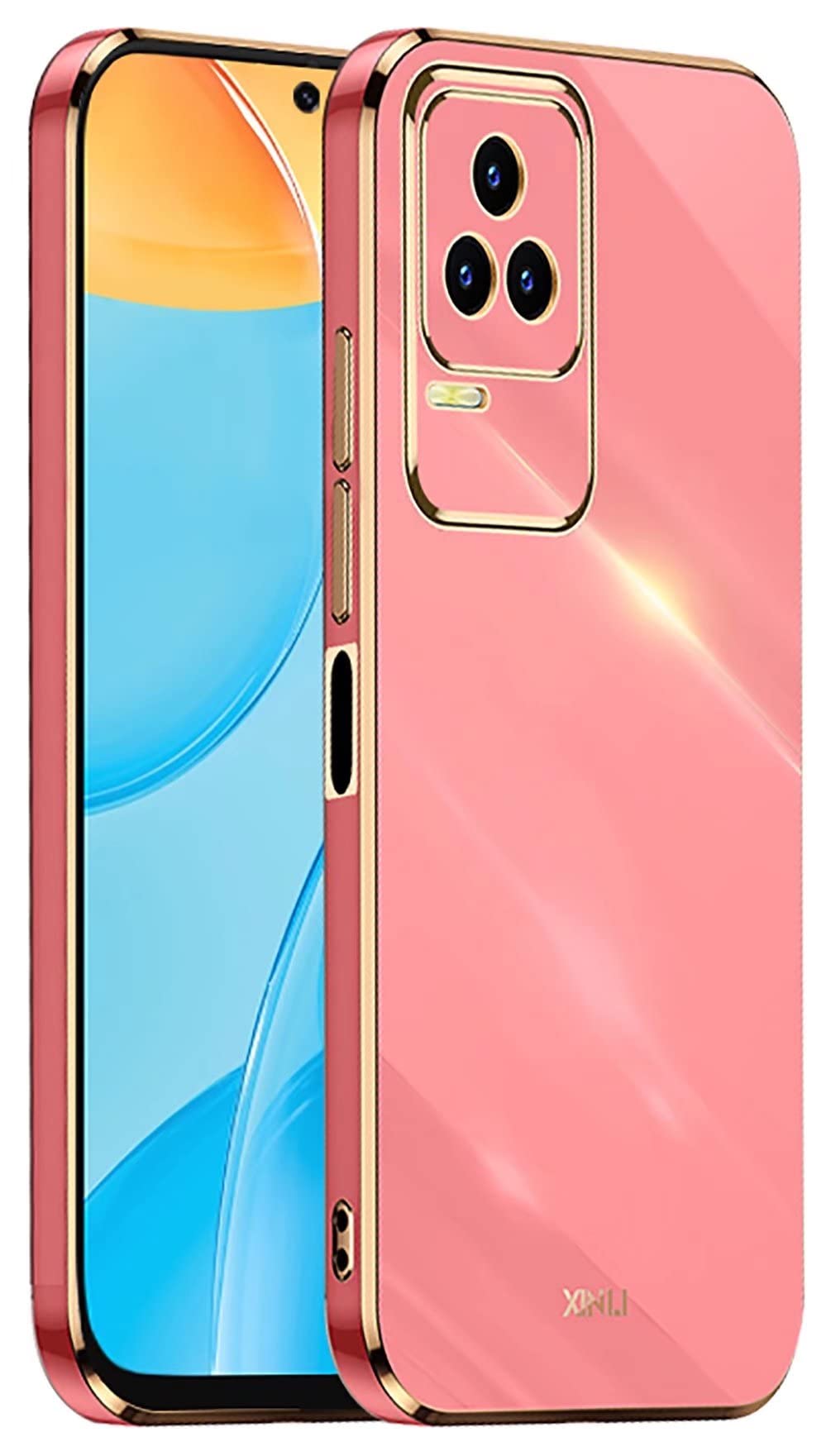 COMAKU Custodia per Xiaomi Poco F4 5G, Cover per Telefono in Silicone TPU Colorata e Lucida con Design Bordo Dorato - Rosso