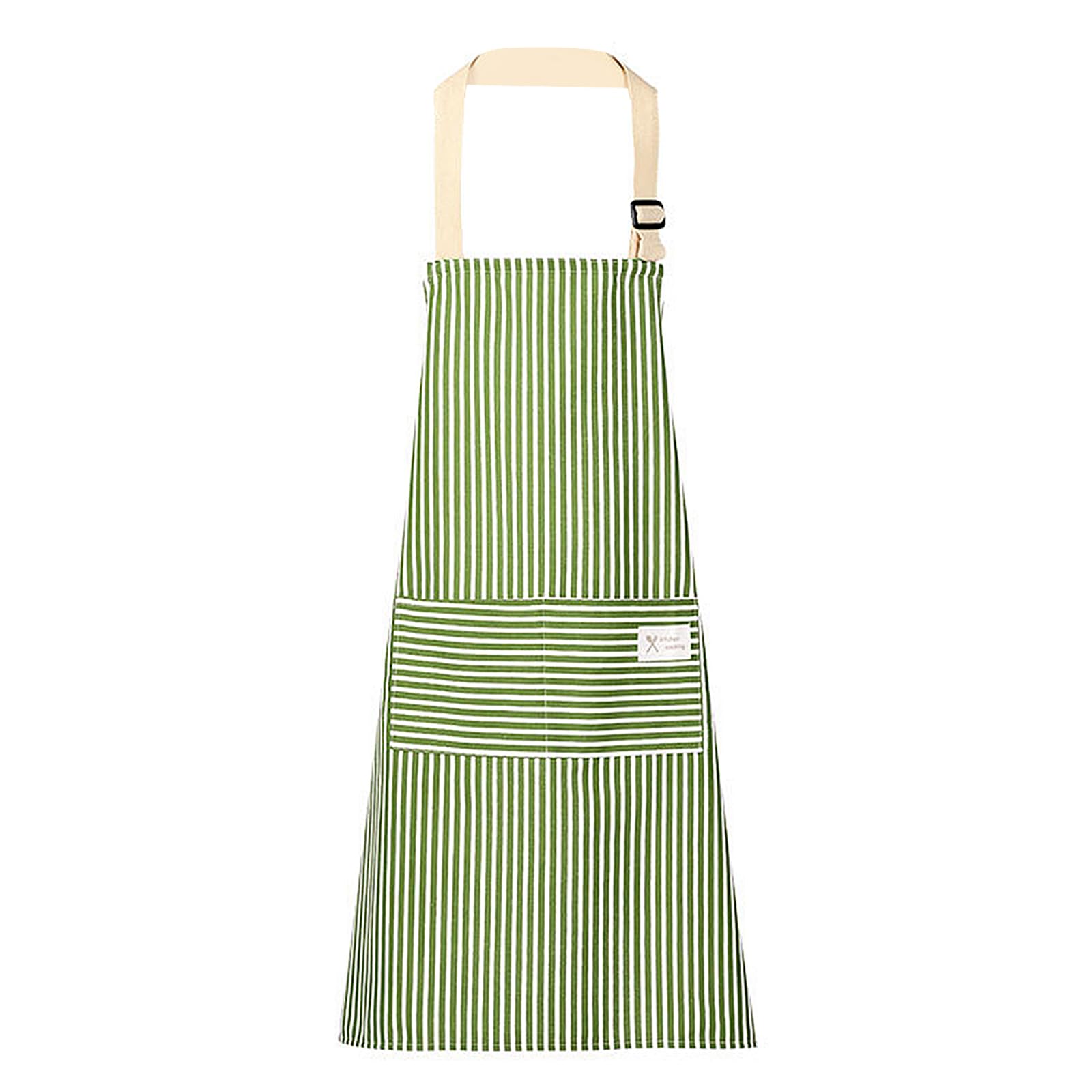 CECOMBINE Stripe Bib Apron, Adjustable Cotton Linen Kitchen Chef Bib Apron with 2 Pockets for Cooking, BBQ, Baking, Gardening, Household Cleaning, Restaurant