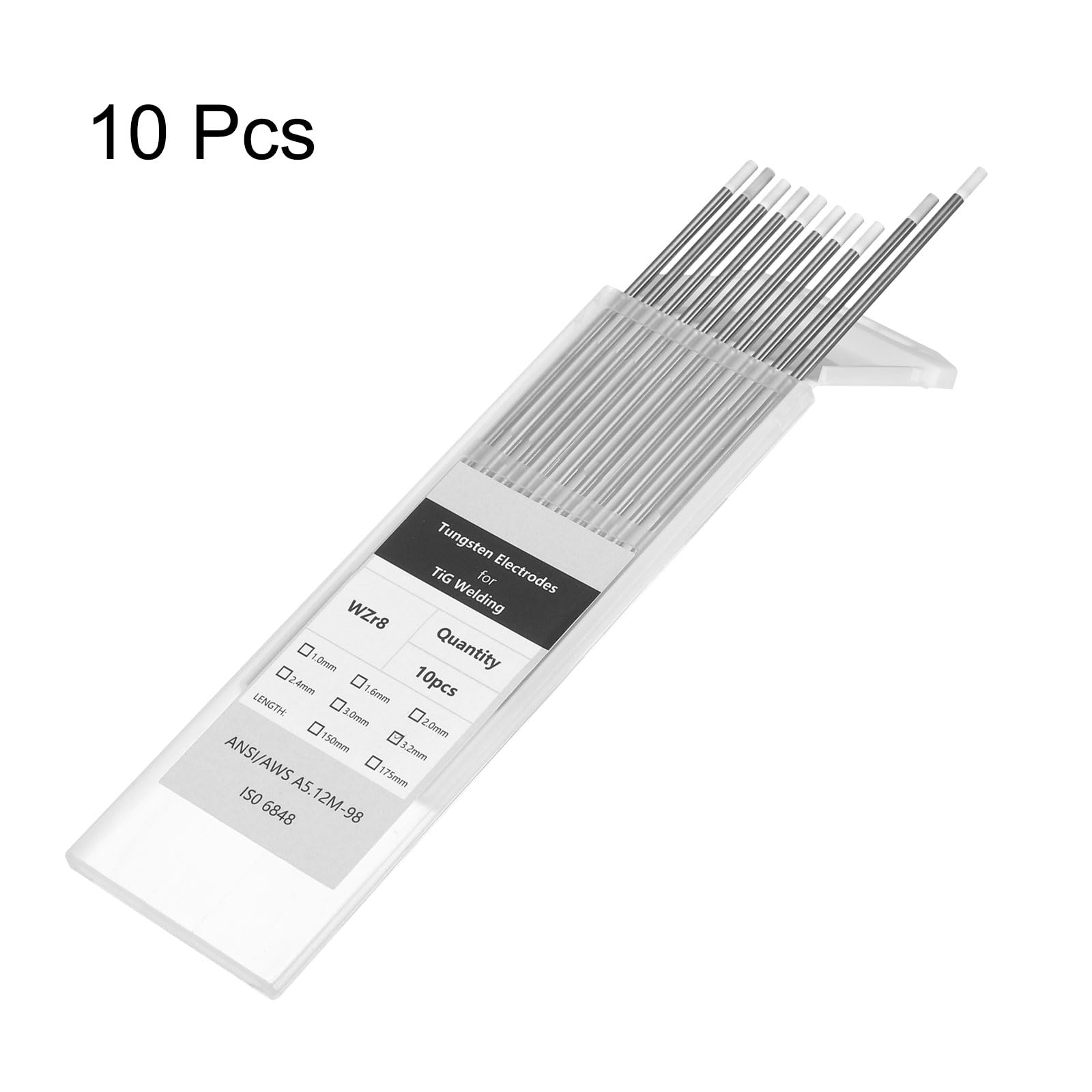 QUARKZMAN 10pcs Electrodes Tungstène pour Soudage TIG 1/8" x 7" 0.7-0.9% Zirconium pour Soudage Acier Inoxydable, Soudage Alliage Aluminium Magnésium Industrie Fabrication, Blanc WZ8