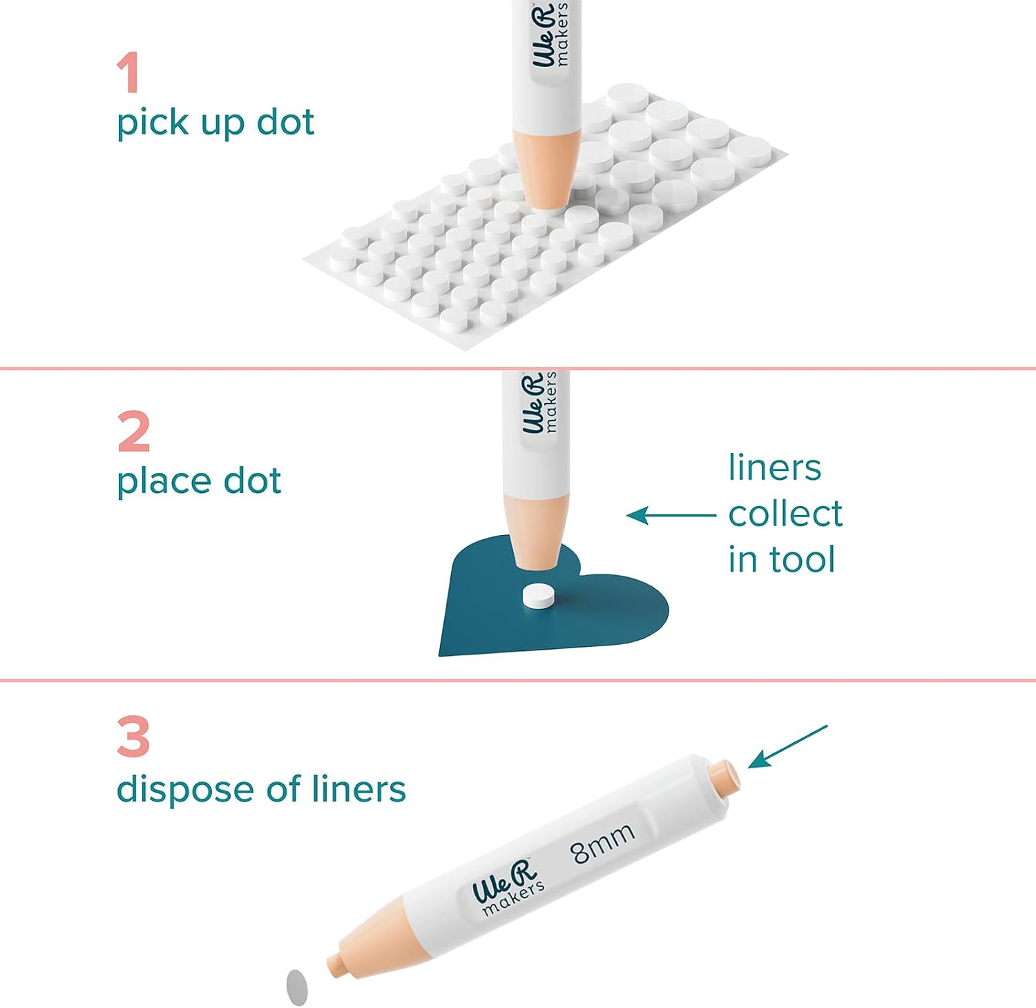 We R Dot Setters with 275 Foam Dots - Applicator Tool Dispenses Adhesive Circles and Removes Liners - Essential Craft Tool for Card Making, Scrapbooking, and DIY Projects