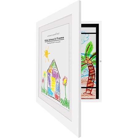 Americanflat 10x12.5 Kids Art Frame in White - Displays 8.5x11 with Mat and 10x12.5 Without Mat - Kids Artwork Frames Changeable Display - Engineered Wood with Shatter Resistant Glass