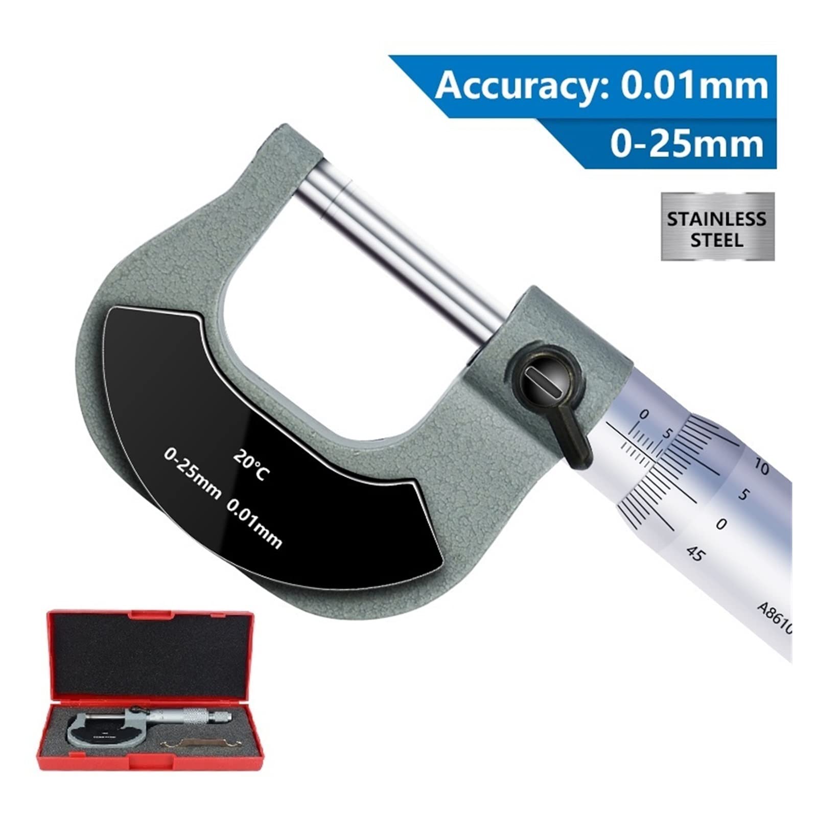 Mikrometr, Caliper mikrometrowy 0-25mm 0-25 mm 0,01 Przechowywanie Mikrometr Metryczny Miernik Suwmiarka do pomiaru stali węglowej