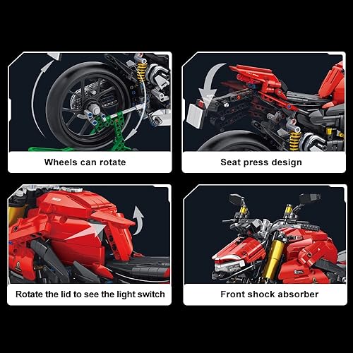 Miniatura 5 de MISINI 672105 Bloques de construcción de juguete para motocicleta, juegos de ladrillos para motocicleta V4, modelado de simulación 15, 2221 piezas,