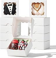 Vista 1 de RomanticBaking 3 ¼" x 3 ¼" x 1 ½" 50PCS Cajas de Trufas de Chocolate para 4, Cajas de Galletas Cajas de Panadería Mini con Ventana para Brownie