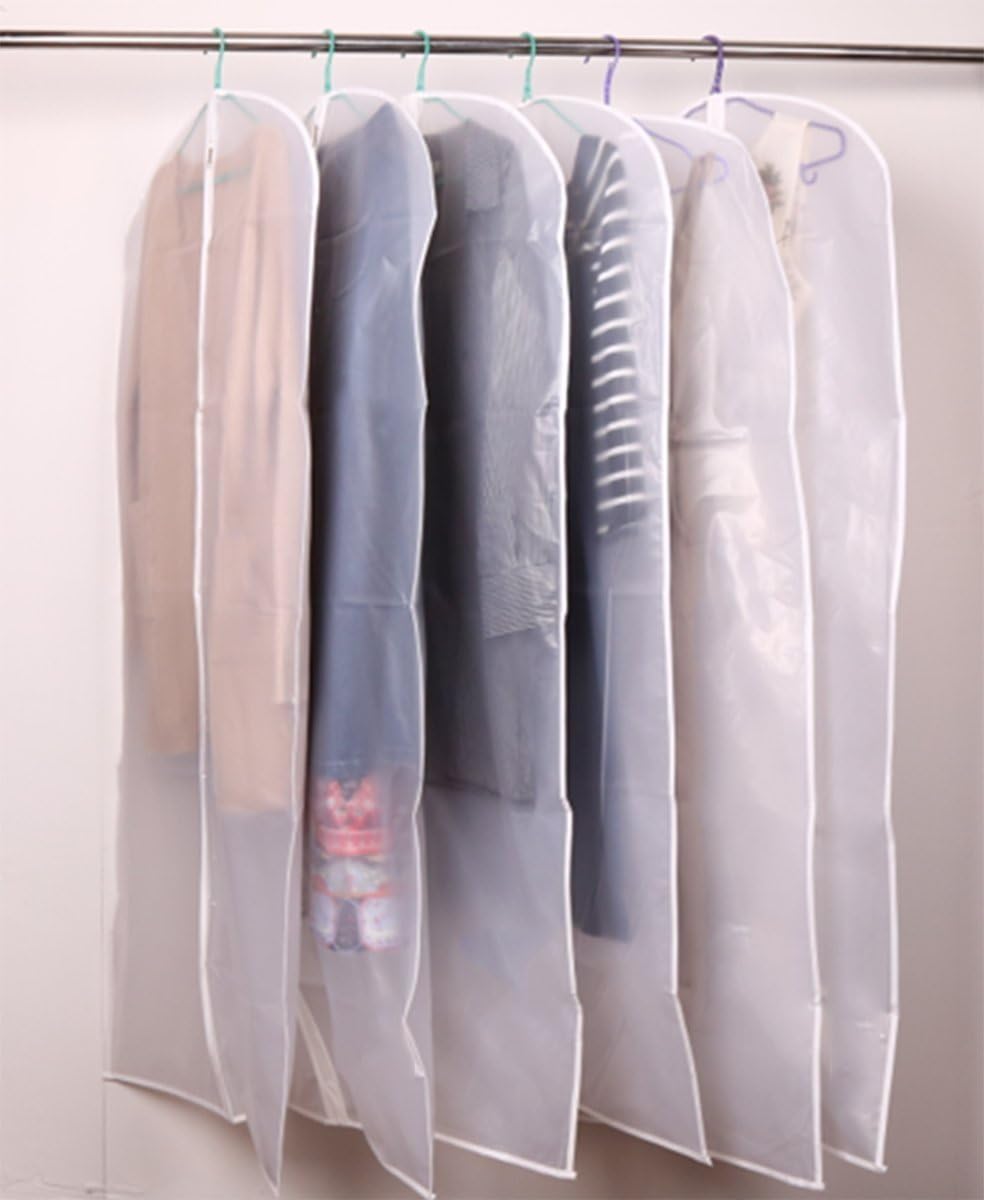 Garment Bags (6-Pack): 24’’x48’’ for Coats, Dresses, Suits, Gowns – Clear Storage Bags, Breathable Protective Cover for Moths, Dust and Moisture, Heavy Duty Zipper, Hanging Travel Bags
