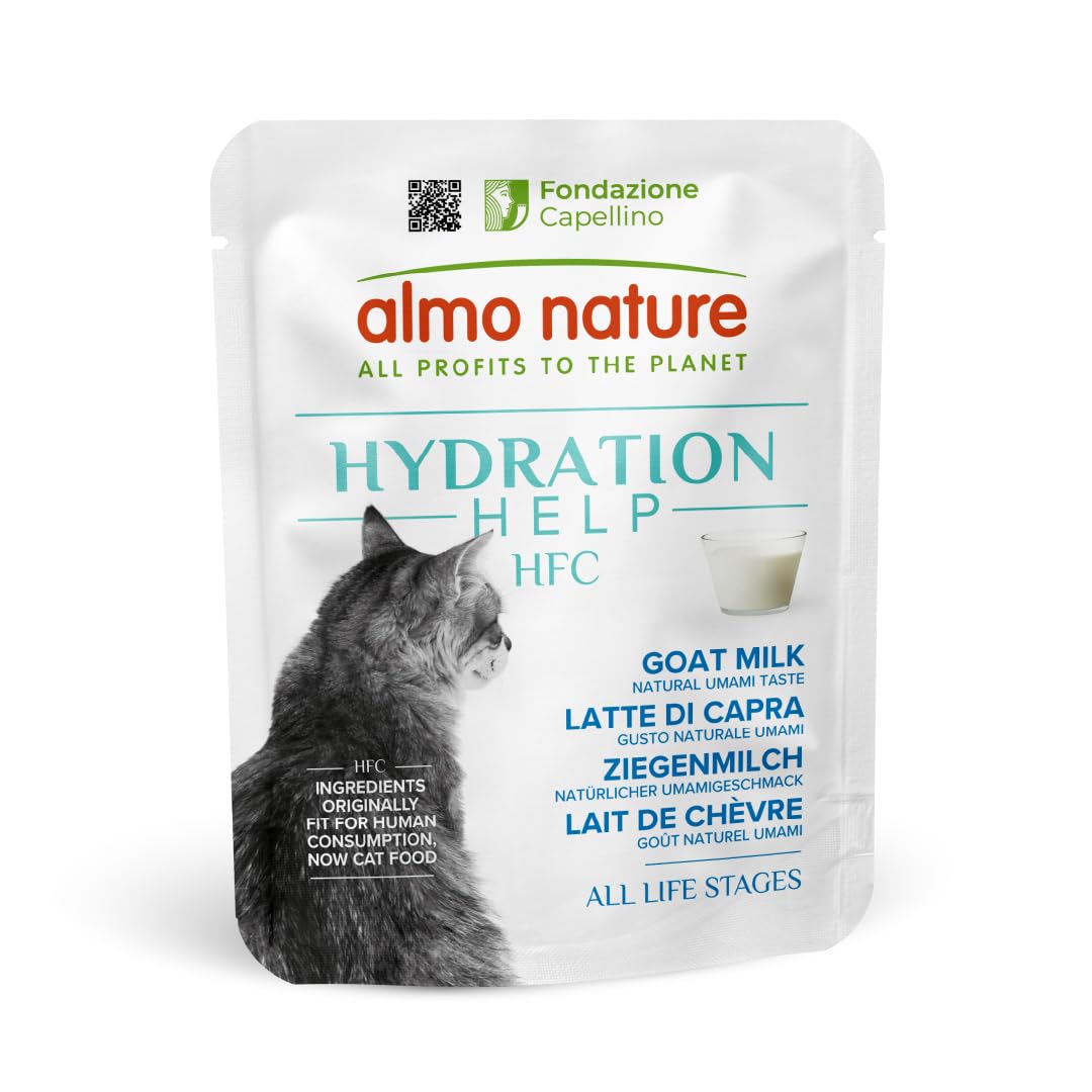 Almo Nature HFC Hydration Help, Alimento Umido per Gatti - Latte di Capra - Human-Grade, Gluten-Free, Grain-Free, Monoproteico - 50g, Confezione da 24