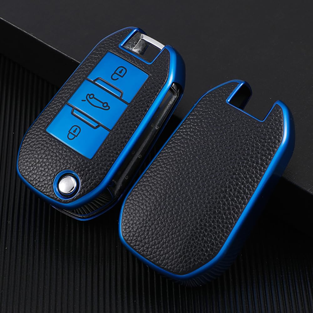 KUNIO Flip Key Fob Cover for Peugeot 5008, 208, 308 & More - TPU Key Cover Case, 3 Buttons, Blue, 3 Tasten - Image 3