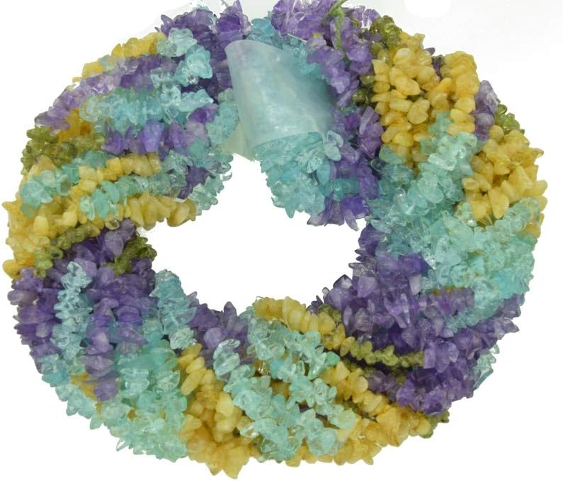 ShreeCrystalsBeads Natural Multi Gemstone Chips Beads for Jewelry Making, Natural Peridot Chips, Natural Citrine Chips, Natural Amethyst Chips, Dyed Blue Topaz Chips, 10 Strands Each of 34" Length