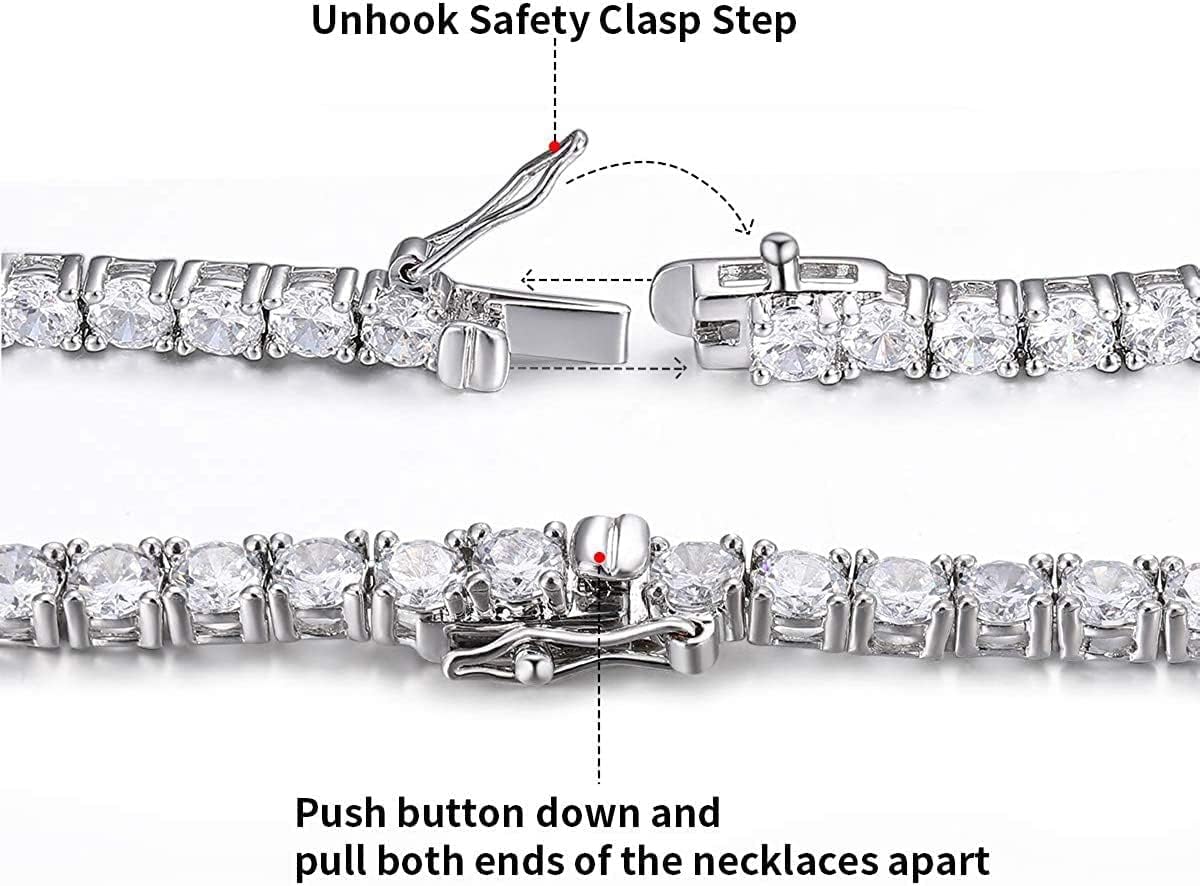 MDFUN Tennis Necklace 18K White Gold Plated | Graduated 3.0-6.0mm Round Cut Cubic Zirconia Faux Diamond Tenni Necklace for Women and Men 14-26 inches - Image 5