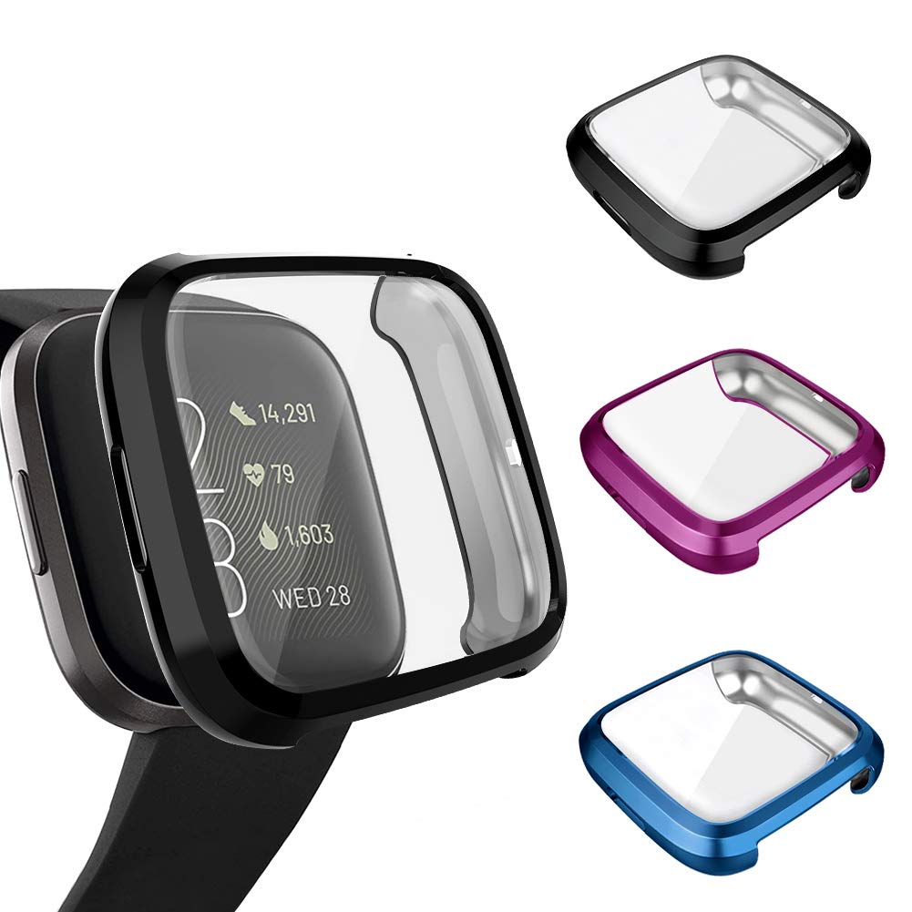 **assorted colors** 3 Pack Screen Protector Compatible Fitbit Versa 2 Case, Ultra-Thin Slim Soft TPU Protective Case All-Around Full Cover Bumper Shell for Fitbit Versa 2 Smart Watch,