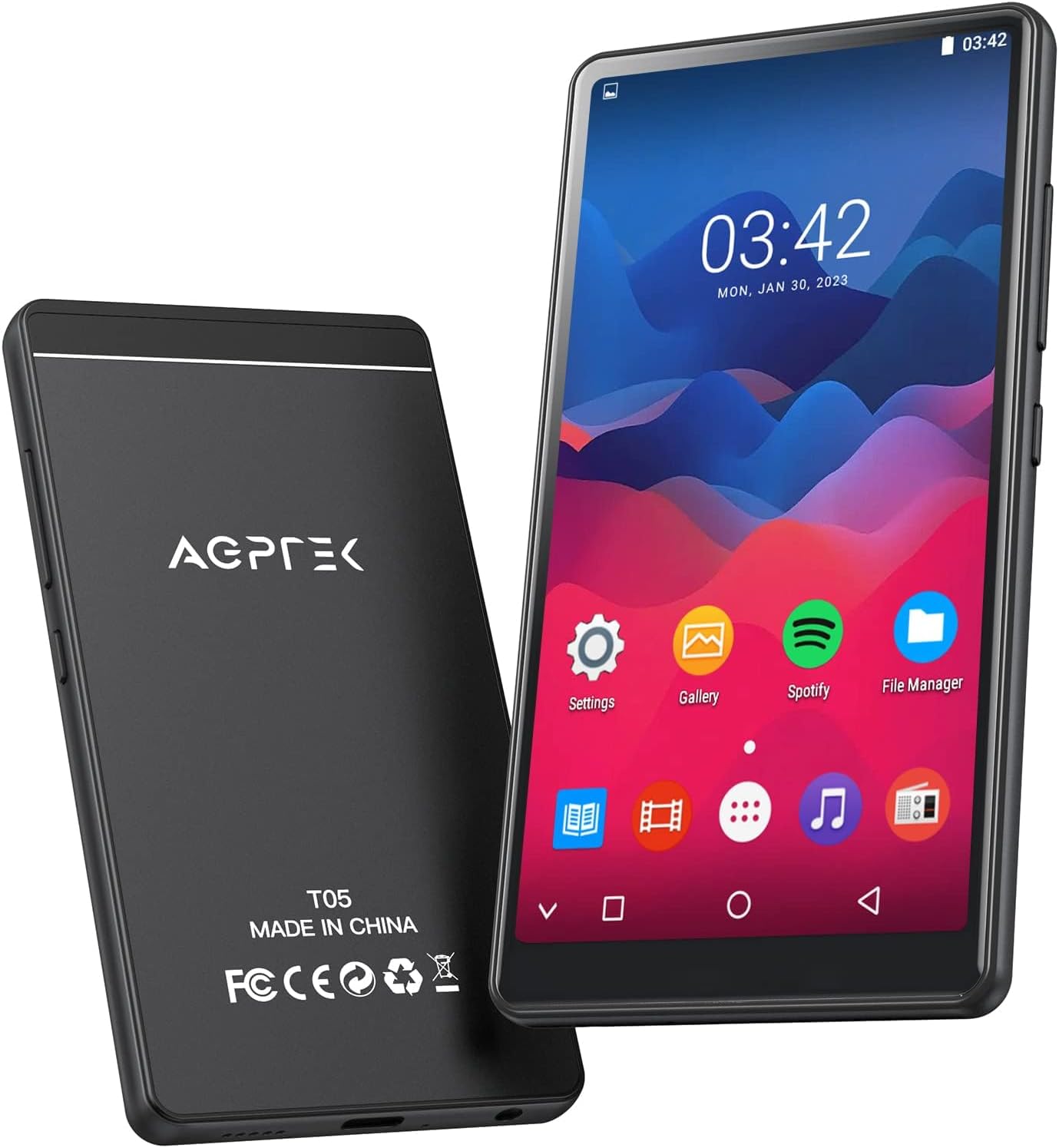 AGPTEK 40GB MP3 Player with Bluetooth and WiFi, 4 inch Full Touch Screen MP4 Player with Spotify, Android Online Music Player with Speaker, FM Radio (Black)