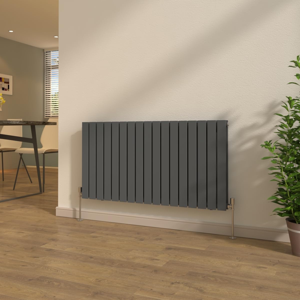 NRG Horizontal 600x1156mm Anthracite Designer Radiator Flat Panel Double Column Bathroom Central Heating + Free Angled Valves