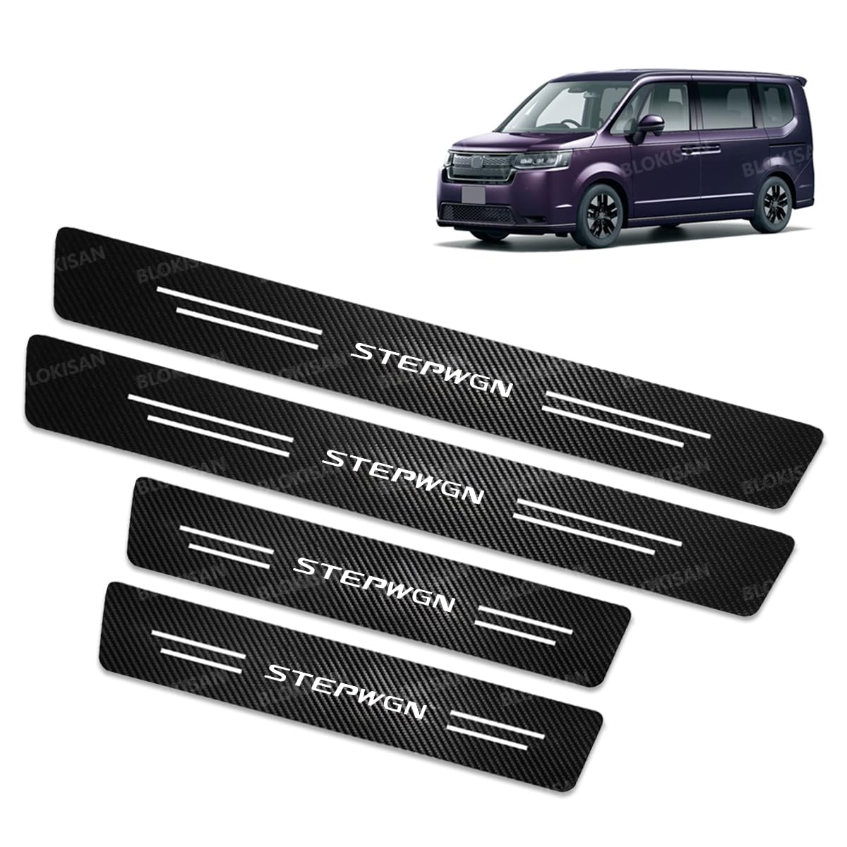 新型【ステップワゴン】用 STEPWGN スカッフプレート 車用サイドステップガード 炭素繊維テクスチャー ステップワゴン RP6 RP7 RP8 などの車種に適用 車用ドアモール サイドモール 傷防止 防雨水 車両保護 4点セット（STEPWGN）