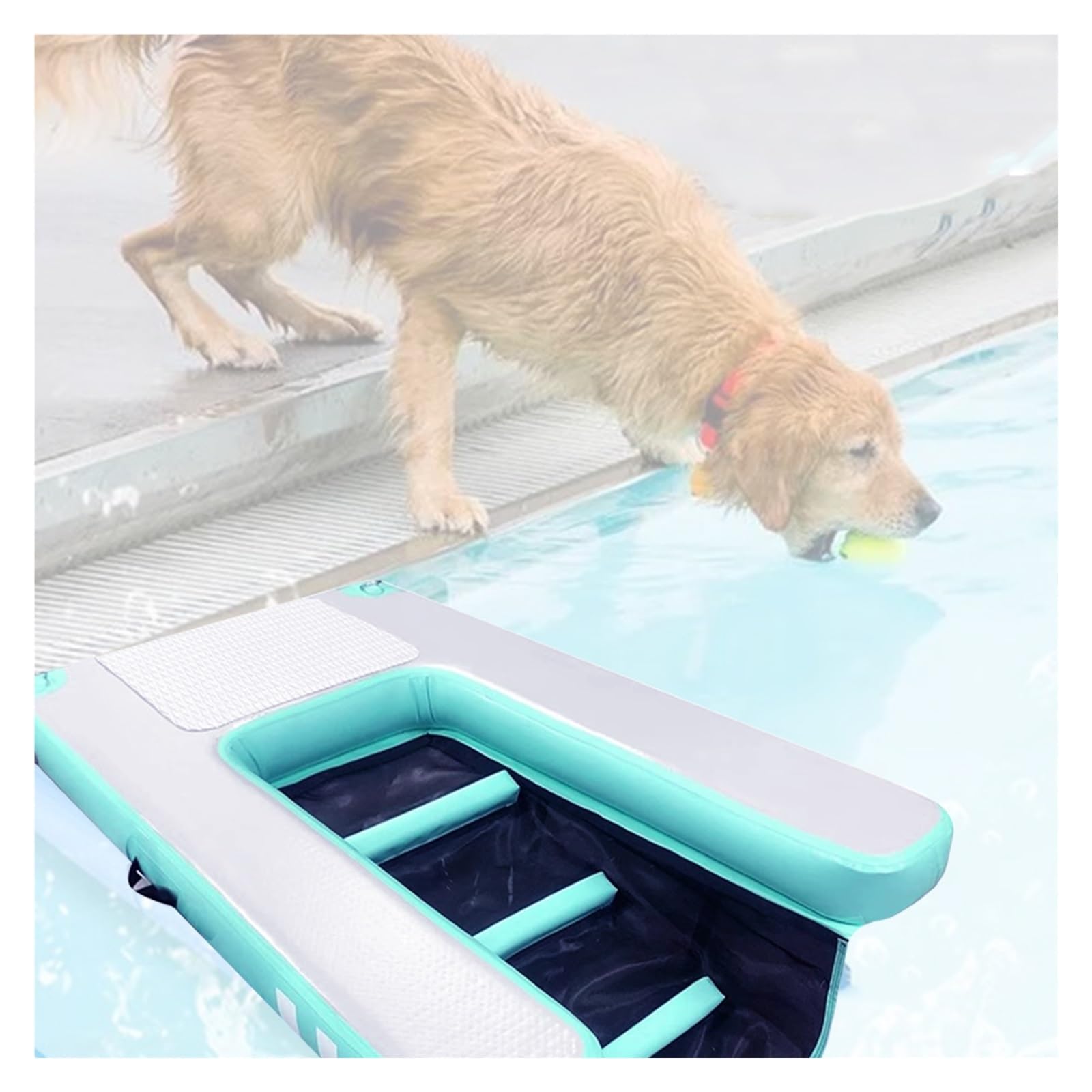 caletta per cani da barca Rampa antiscivolo per piscina per cani per cani fino a 60 kg, pieghevole rampa per barca per cani/ gonfiabile piattaforma di attracco per lago/fiume/ spiaggia/ mare, con pomp