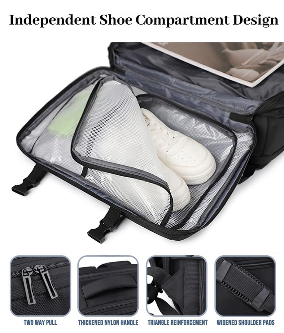 Sac a Dos sous Vide de Voyage Cabine Avion avec Pompe Électrique – Sac de Compression avec Airbag, Bagage à Main Imperméable Sac à Dos Ordinateur pour Travail de Randonnée Homme Femme