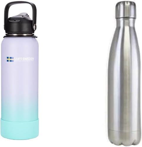 Miniatura 1 de LUFT SWEDEN Botella de agua de acero inoxidable, aislada, de 32 onzas, con práctica pajita, botella de agua de metal ideal para hidratación fría