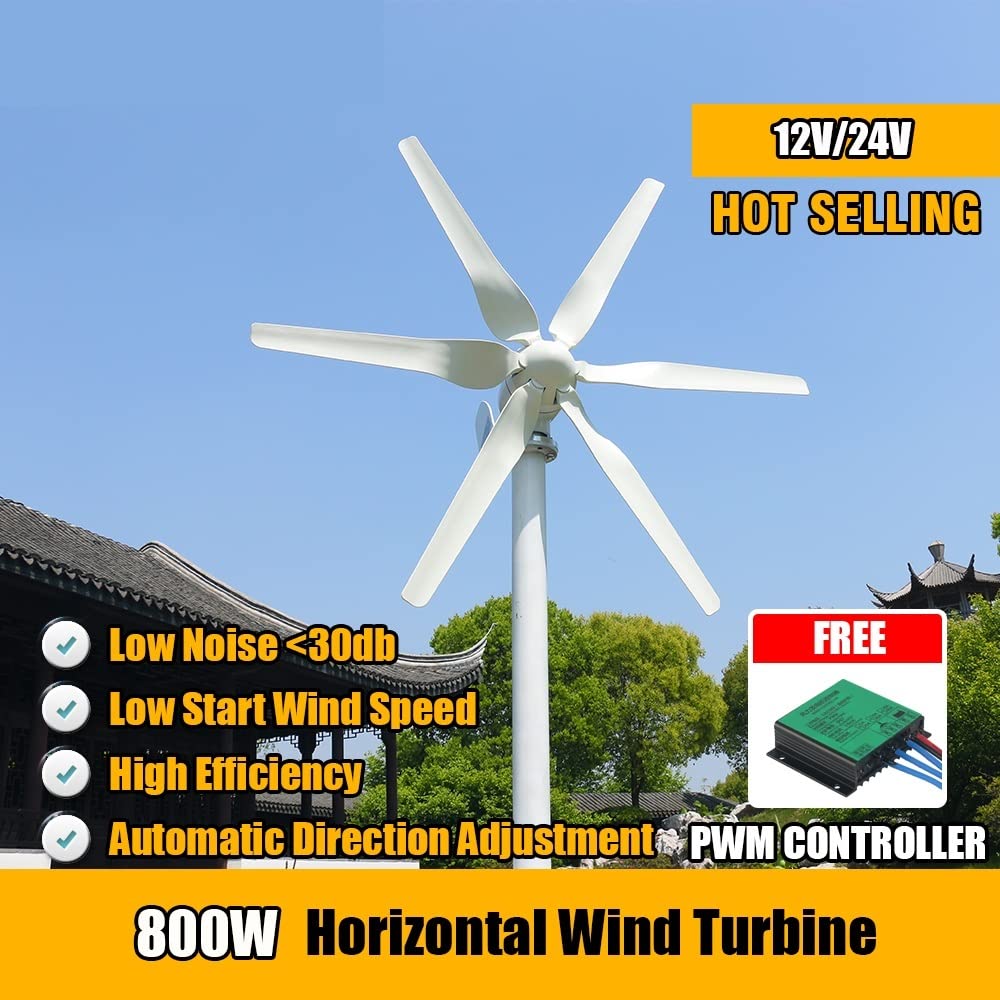 Generador de turbina eólica 400W 600W 800W Energía libre Molino de viento horizontal 3/5/6 Blades Generador de turbina eólica 12V 24V con controlador libre(5,Turbine Only,24V)