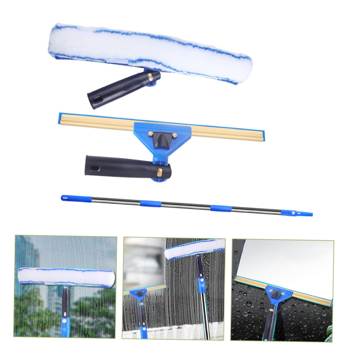 Mikinona 1 Juego Limpiacristales con Mango Extensible y Paño de Microfibra Kit para Limpieza de Ventanas Puertas Correderas y Cristales de Ducha Herramienta Práctica y Ligera para Hogar