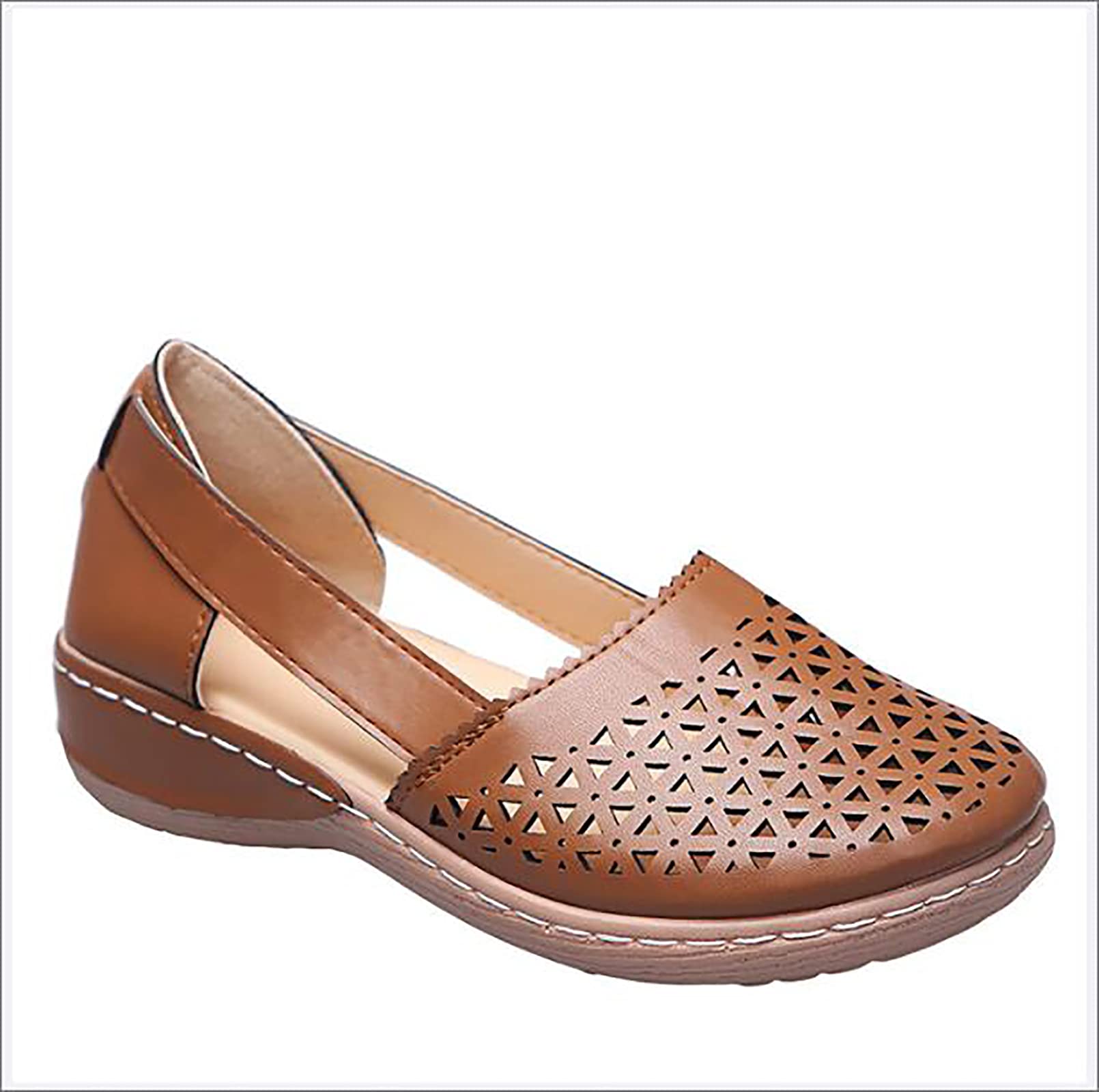 Xwcg Women's Brown Faux Leather Closed Toe Summer Sandals Comfy Platform Sandal Shoes Fashion Wedges Platforms Shoes Sandals Hollow Casual Anti Slip Sandals,,38