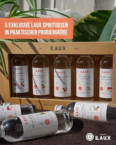 LAUX Spirituosen Geschenkset – 5x40ml edle Sorten in Probiergröße – Feinkost-Präsent für Genießer & Liebhaber hochwertiger Spirituosen