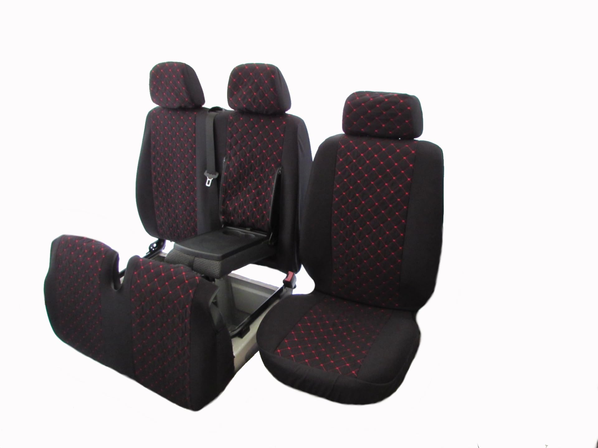 2 + 1 fundas de asiento diseñadas para Mercedes Sprinter Volkswagen Crafter 2006-2018 Velour RED LHD